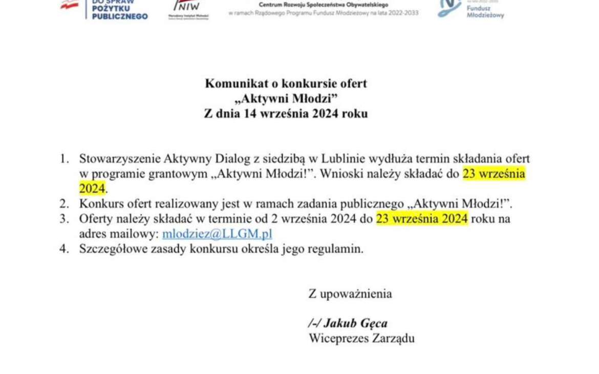 Wydłużamy termin składania wniosków w programie „Aktywni Młodzi” do 23 września 2024!